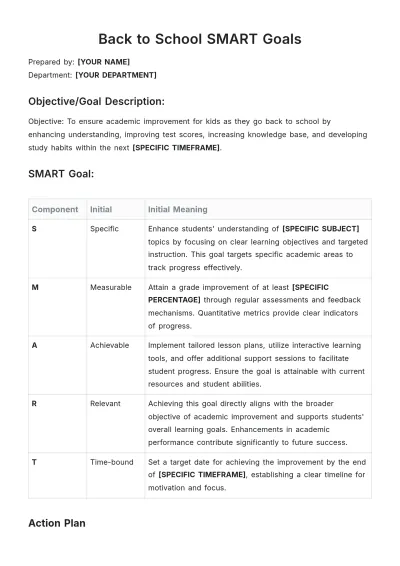 Free Back to School SMART Goals for Kids Template to Edit Online