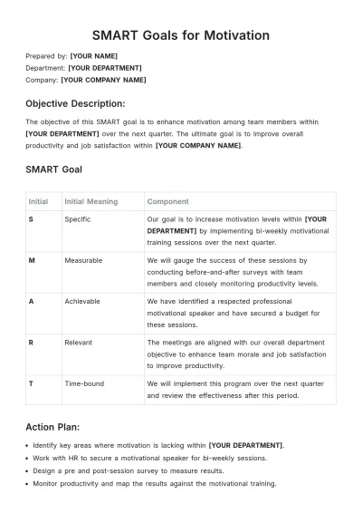 Free SMART Goals Template for Motivation to Edit Online