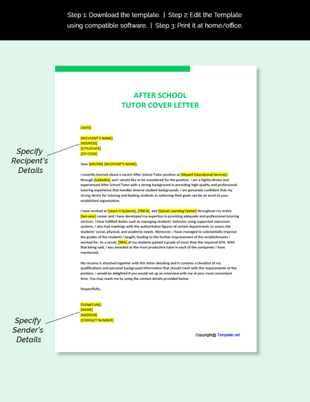 Free After School Tutor Cover Letter Template - Google Docs, Word ...