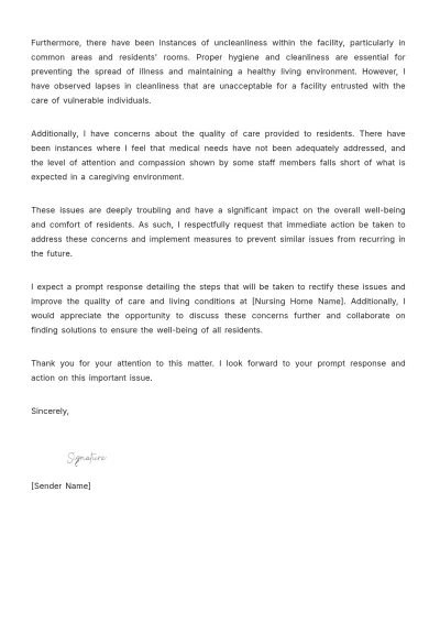 Free Nursing Home Complaint Letter Template to Edit Online