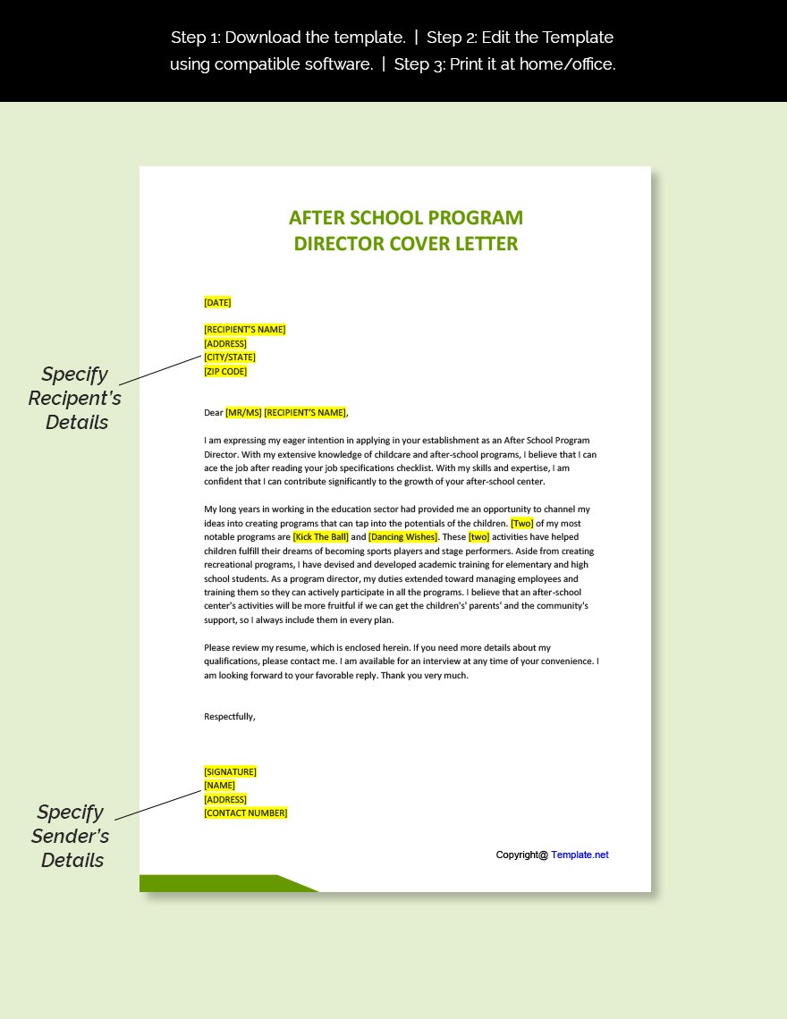 After School Program Director Cover Letter