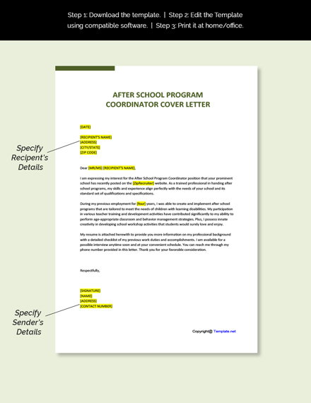 cover letter for coordinator school