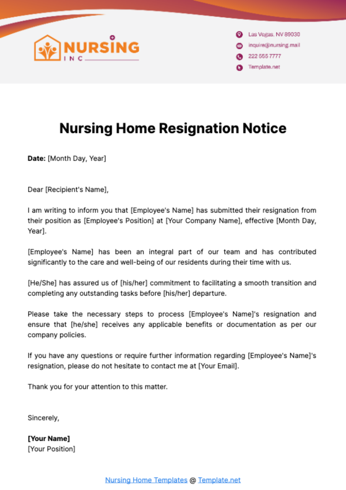 Nursing Home Resignation Notice Template - Edit Online & Download