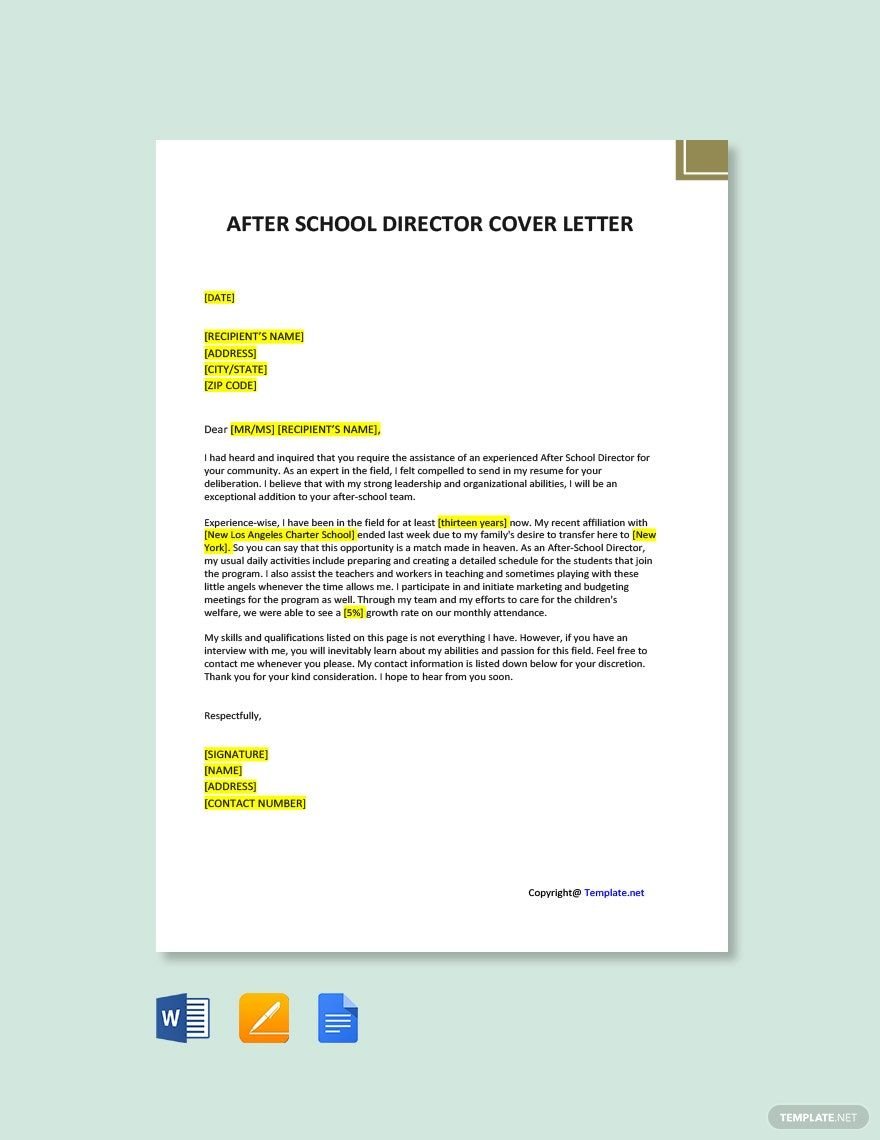 After School Director Cover Letter Template