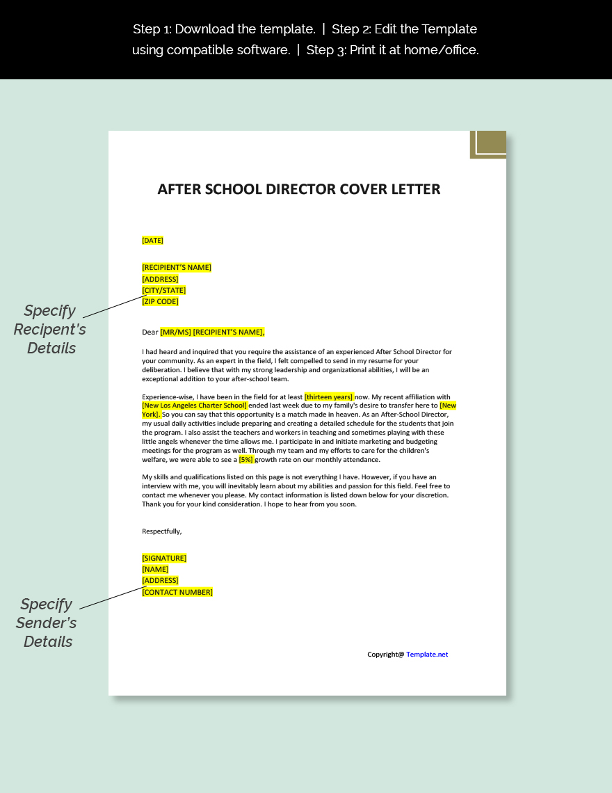 After School Director Cover Letter in Word, Pages, PDF, Google Docs ...