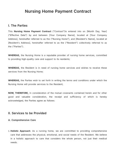 Free Nursing Home Payment Contract Template to Edit Online