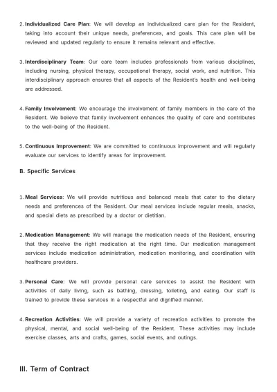 Free Nursing Home Payment Contract Template to Edit Online