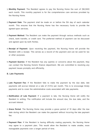 Free Nursing Home Payment Contract Template to Edit Online