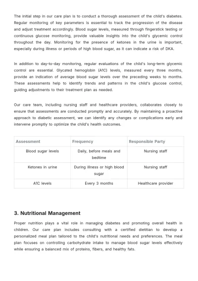 Free Nursing Home Care Plan of Child With Diabetes Template to Edit Online