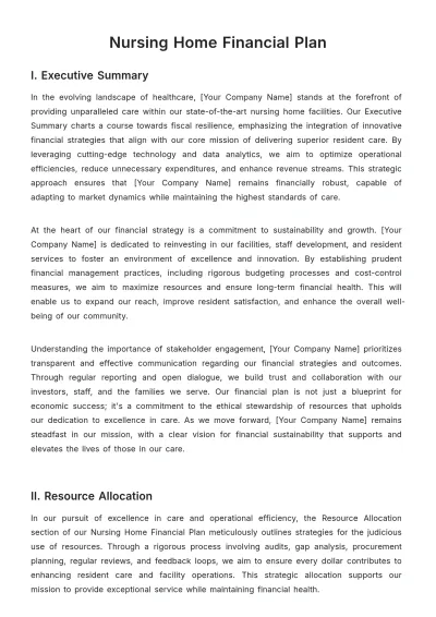Free Nursing Home Financial Plan Template to Edit Online