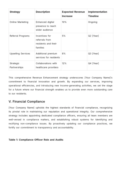 Free Nursing Home Financial Plan Template to Edit Online