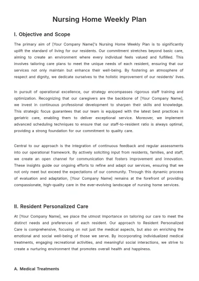 Free Nursing Home Weekly Plan Template to Edit Online
