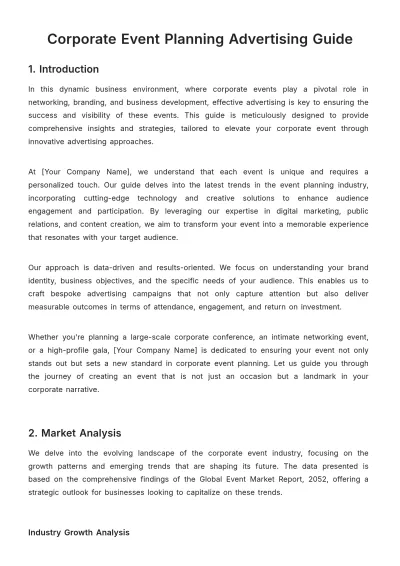 Free Corporate Event Planning Advertising Guide Template to Edit Online