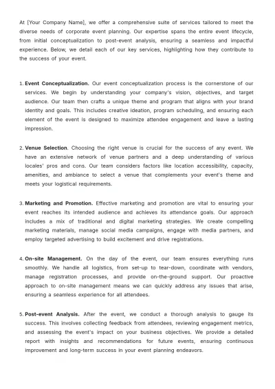Free Corporate Event Planning Advertising Guide Template to Edit Online