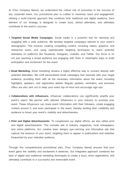 Free Corporate Event Planning Advertising Guide Template to Edit Online