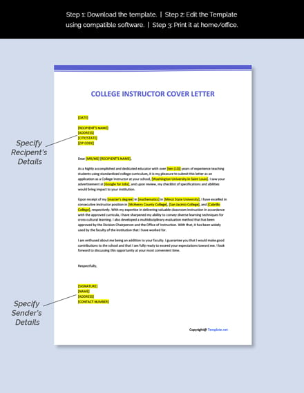 College Instructor Cover Letter Template