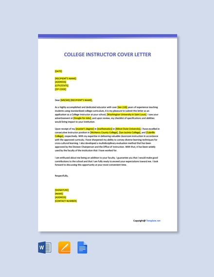College Instructor Cover Letter