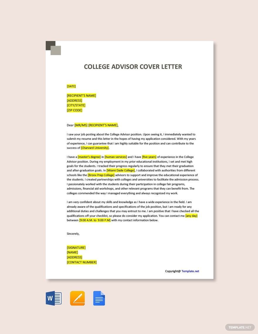College Advisor Cover Letter Template