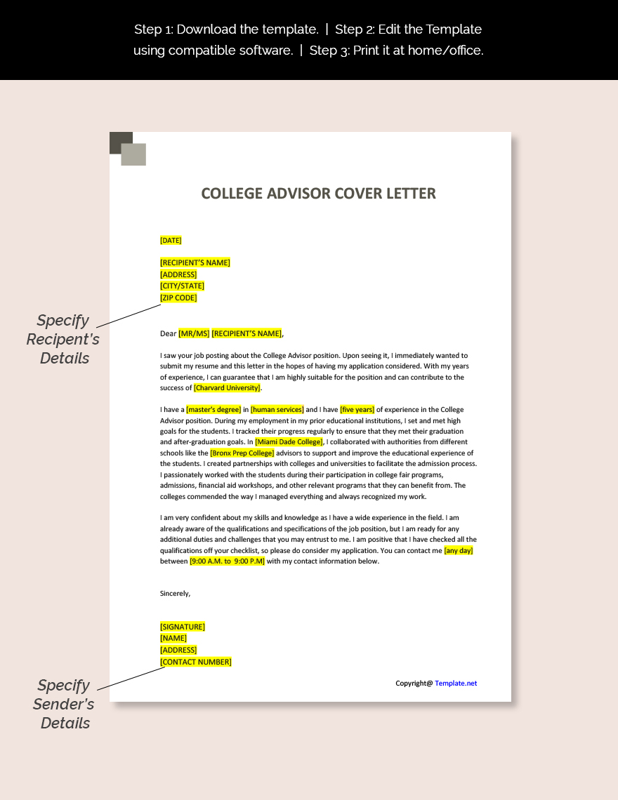College Advisor Cover Letter