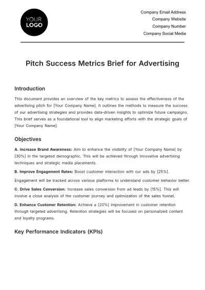 Free Pitch Success Metrics Brief for Advertising Template to Edit Online