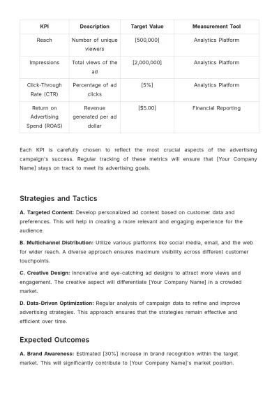 Free Pitch Success Metrics Brief for Advertising Template to Edit Online