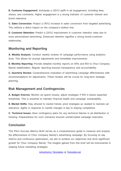 Free Pitch Success Metrics Brief for Advertising Template to Edit Online