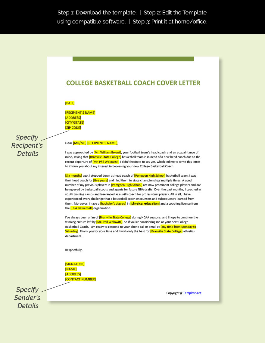 Free College Basketball Coach Cover Letter - Google Docs, Word, Apple  Pages, PDF 