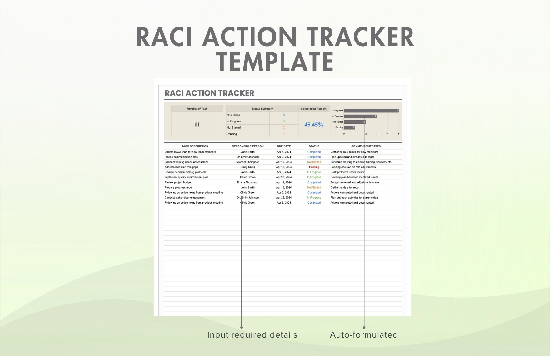 RACI Action Tracker Template