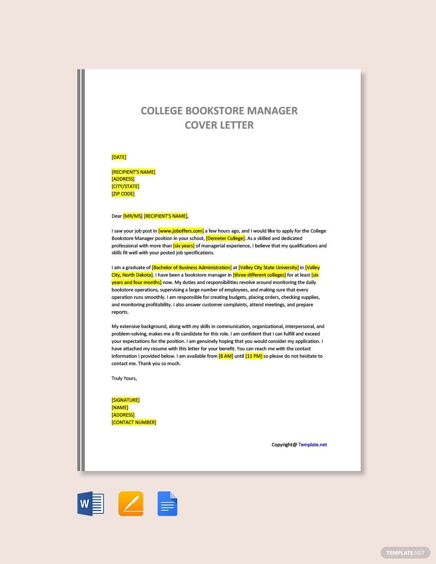 College Bookstore Manager Cover Letter