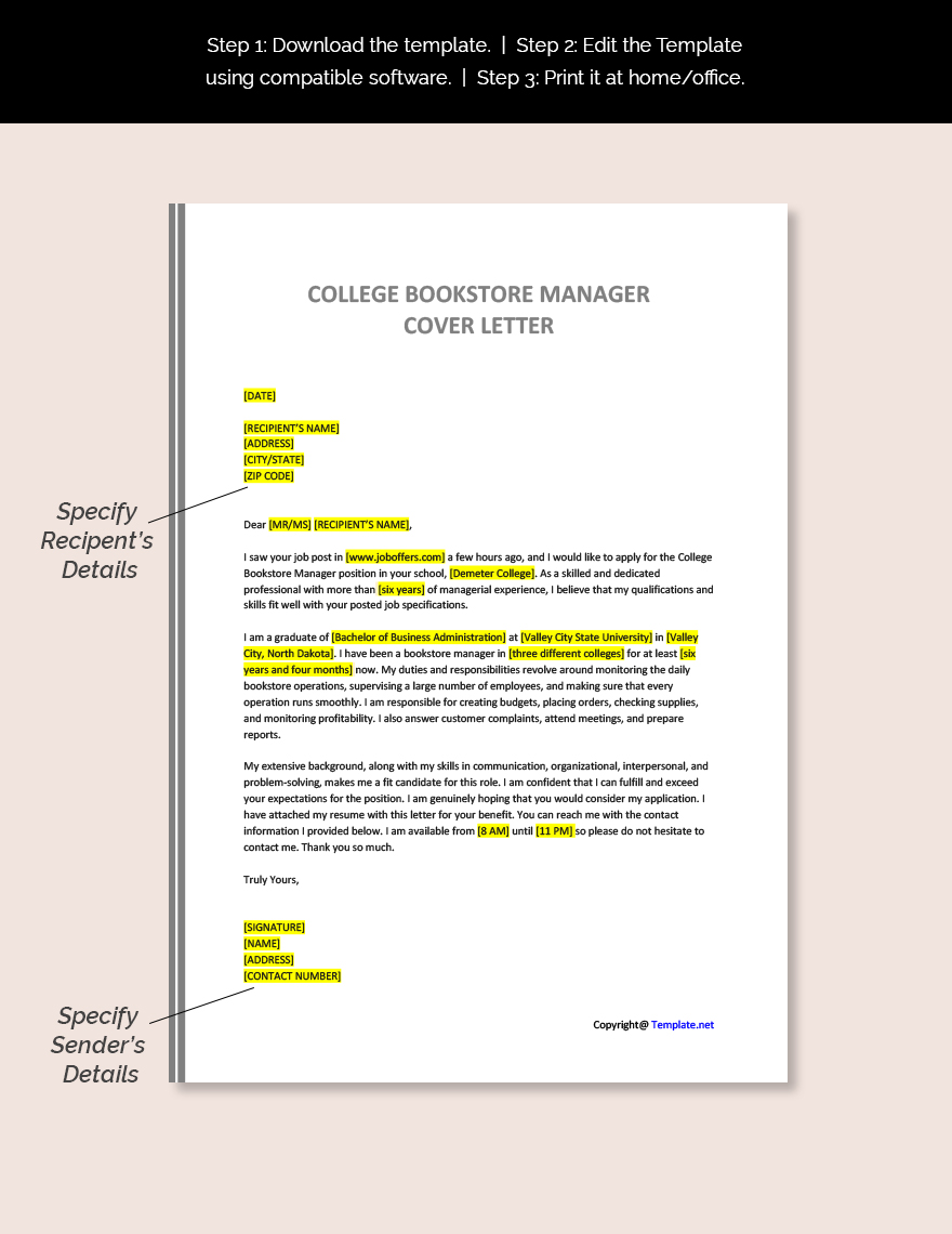 College Bookstore Manager Cover Letter