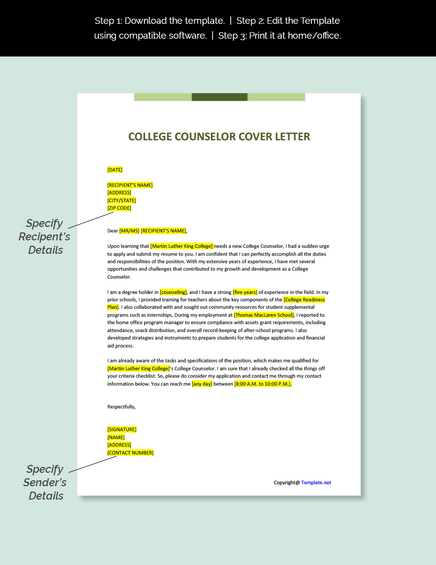 College Counselor Cover Letter