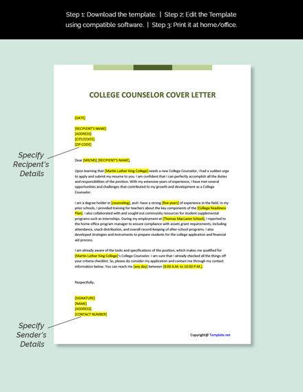 Free College Counselor Cover Letter Template - Google Docs, Word ...