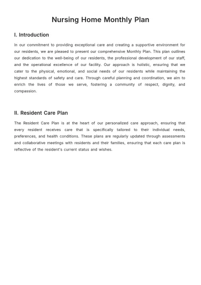 Free Nursing Home Monthly Plan Template to Edit Online