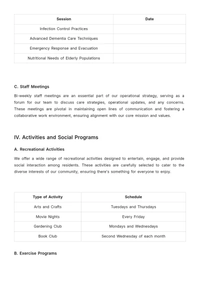 Free Nursing Home Monthly Plan Template to Edit Online