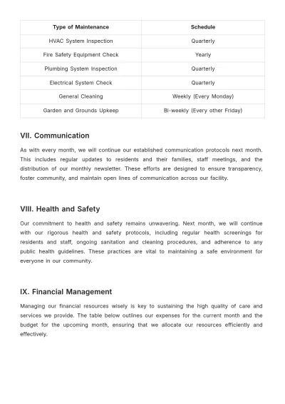 Free Nursing Home Monthly Plan Template to Edit Online
