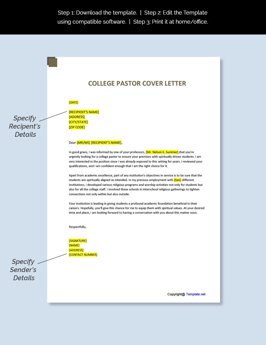 College Pastor Cover Letter