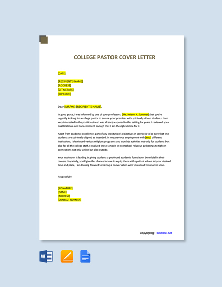 Free College Pastor Cover Letter Template - Google Docs, Word ...