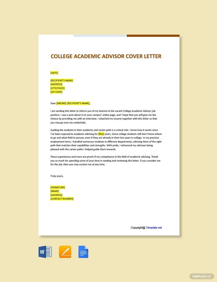 College Academic Advisor Cover Letter Template