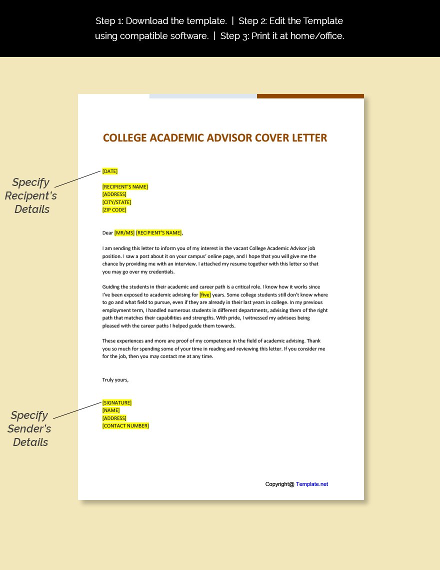 cover letter for an academic advisor