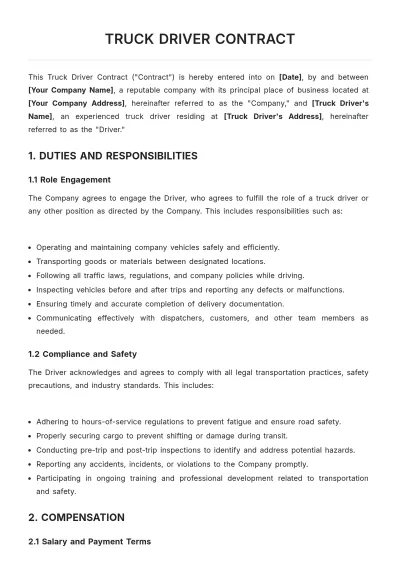 Free Truck Driver Contract Template to Edit Online