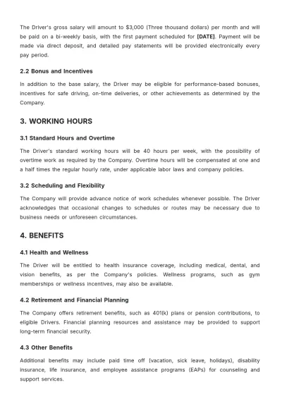 Free Truck Driver Contract Template to Edit Online