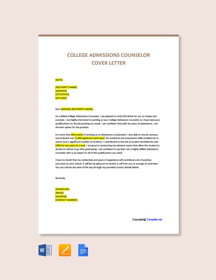 Cover letter college admissions counselor