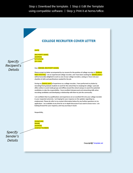 College Recruiter Cover Letter Template [Free PDF] - Google Docs, Word ...