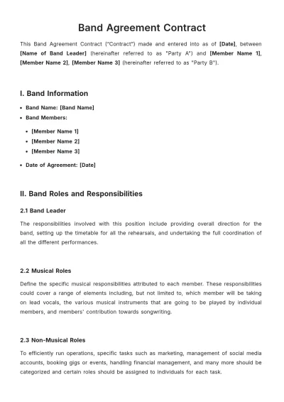 Free Band Agreement Contract Template to Edit Online