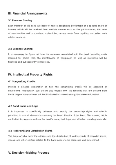 Free Band Agreement Contract Template to Edit Online