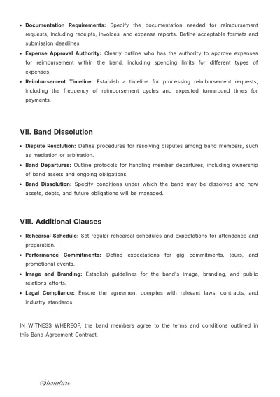 Free Band Agreement Contract Template to Edit Online