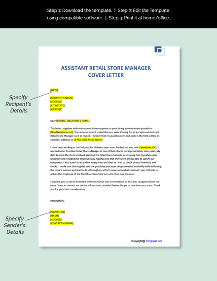 retail assistant cover letter example