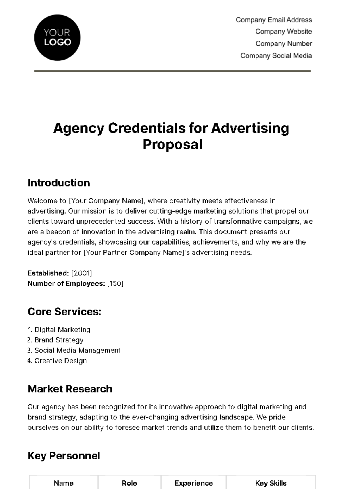 Free Agency Credentials for Advertising Proposals Template