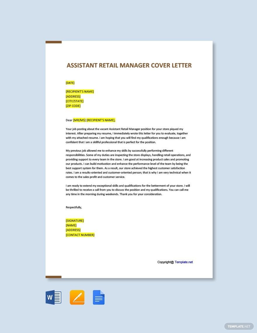 Assistant Retail Manager Cover Letter