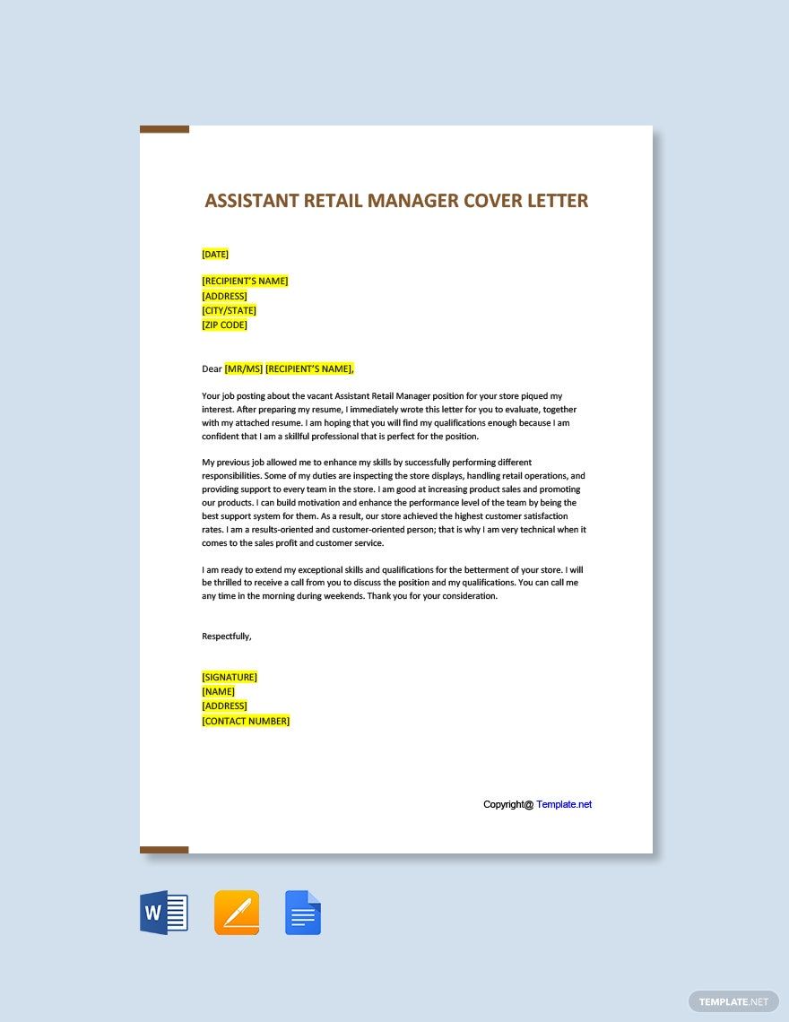 Assistant Retail Store Manager Cover Letter Template - Google Docs ...